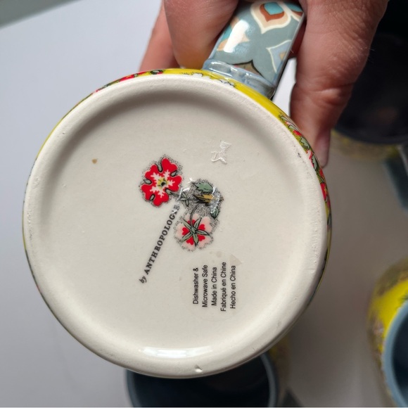 Anthropologie Jylin Chartruese Botanical Floral Coffee Mug Set Of 4 - Picture 2 of 4